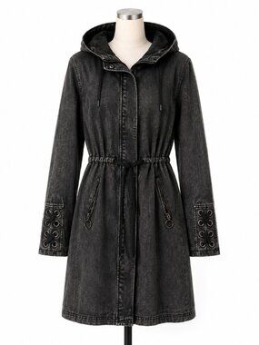Oxygen Black Acid Wash Lace-Up Hooded Jacket / Utility Parka XL